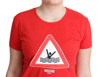 Camiseta de algodón con gráfico rojo elegante de Moschino