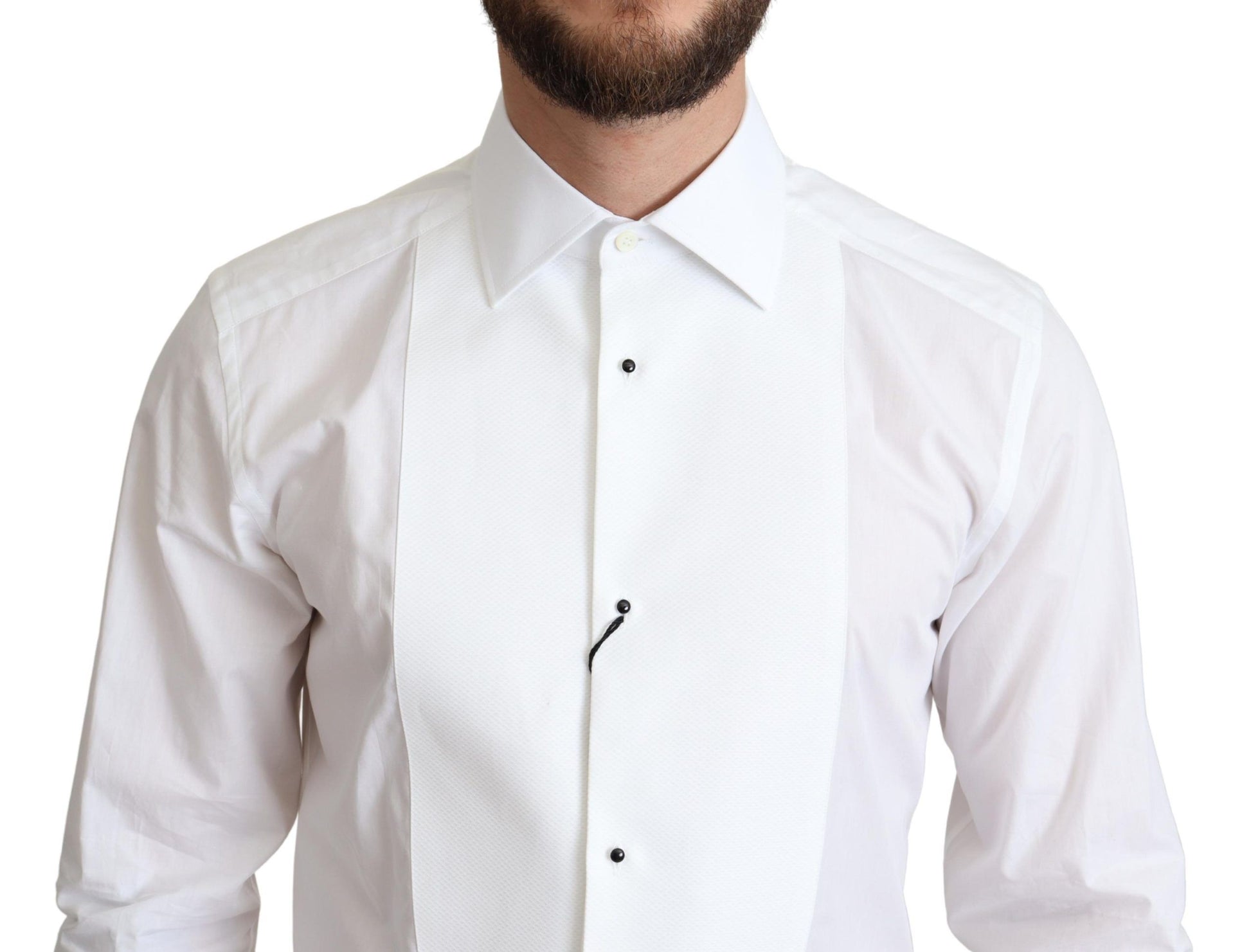 Camisa elegante de algodón blanca con pechera de Dolce &amp; Gabbana