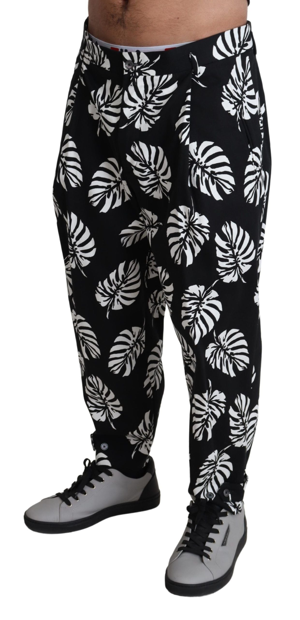 Pantalones elegantes de algodón con estampado de hojas de palmera de Dolce &amp; Gabbana