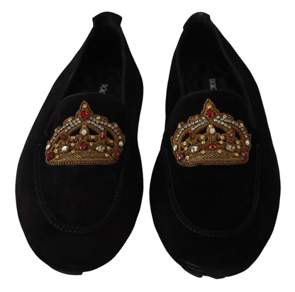 Mocasines elegantes de piel negra con bordado dorado de Dolce &amp; Gabbana