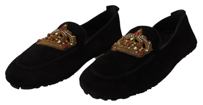 Mocasines elegantes de piel negra con bordado dorado de Dolce &amp; Gabbana