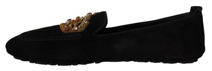 Mocasines elegantes de piel negra con bordado dorado de Dolce &amp; Gabbana