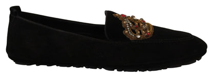 Mocasines elegantes de piel negra con bordado dorado de Dolce &amp; Gabbana