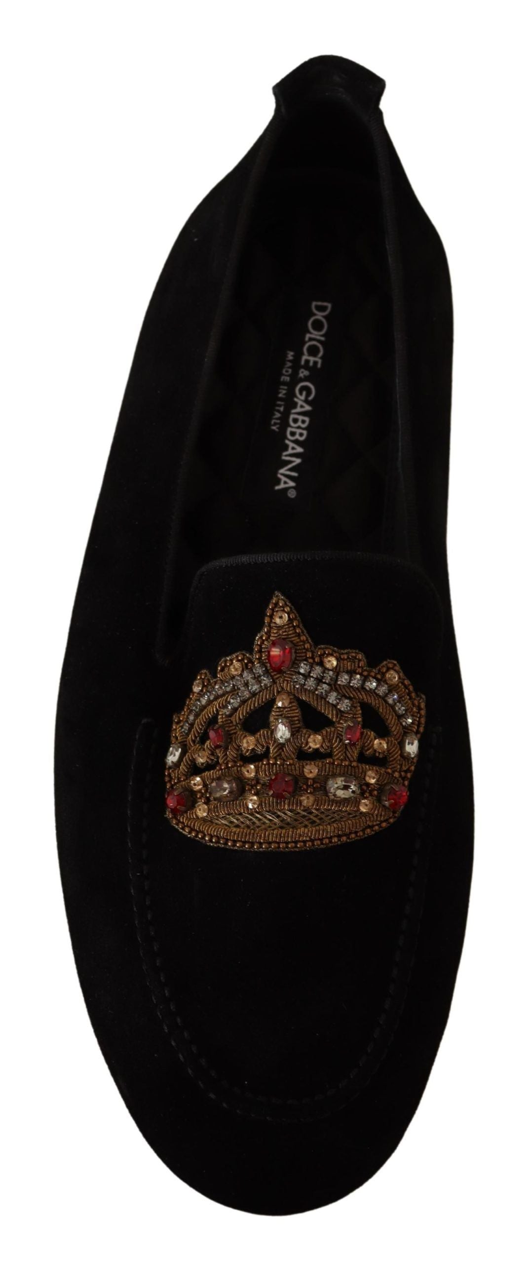 Mocasines elegantes de piel negra con bordado dorado de Dolce &amp; Gabbana