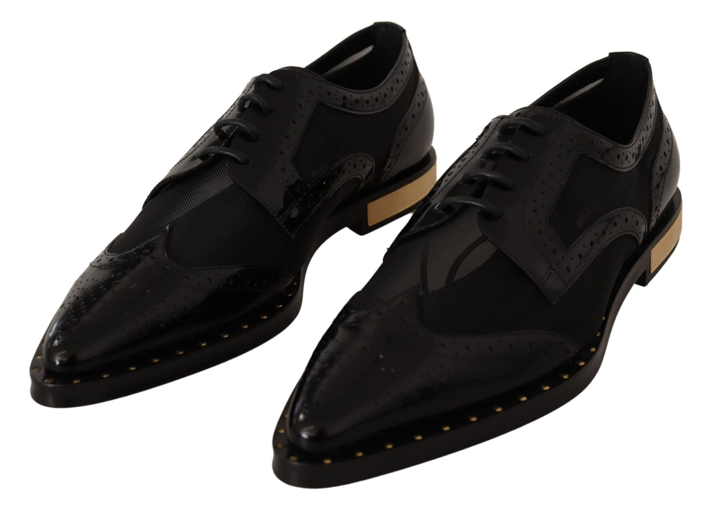 Elegantes zapatos Oxford negros con cordones y ribete dorado de Dolce &amp; Gabbana