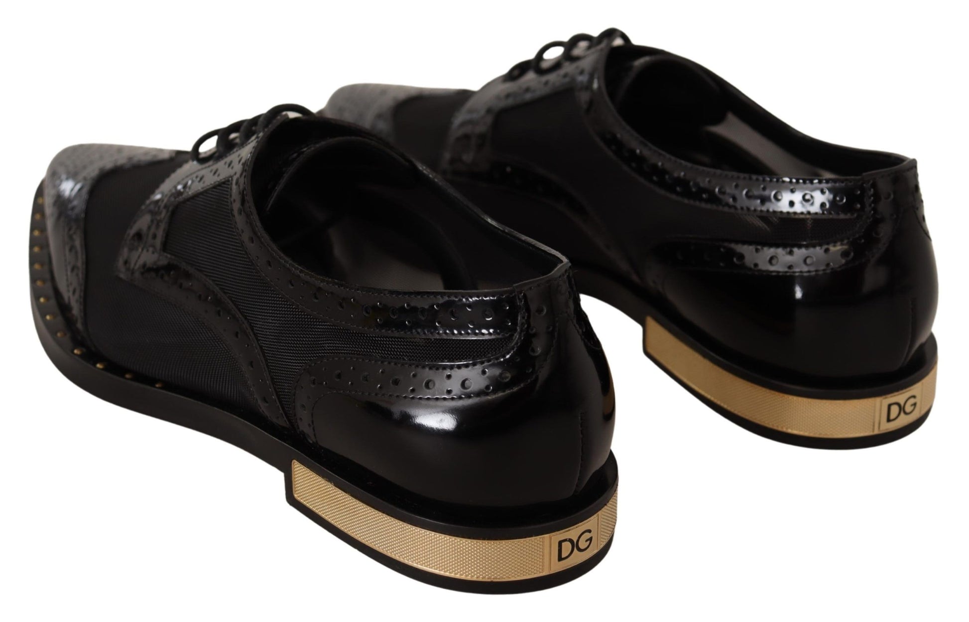 Elegantes zapatos Oxford negros con cordones y ribete dorado de Dolce &amp; Gabbana