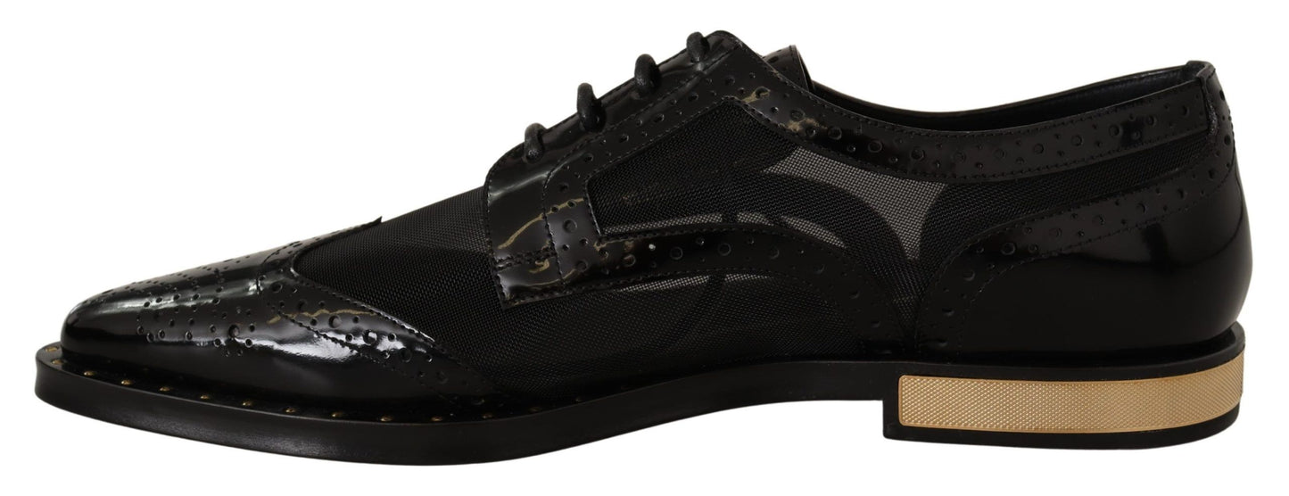 Elegantes zapatos Oxford negros con cordones y ribete dorado de Dolce &amp; Gabbana