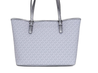 Bolso de mano de hombro Jet Set Girls de Michael Kors, de PVC, con estampado Signature, de tamaño mediano (blanco brillante y multi)