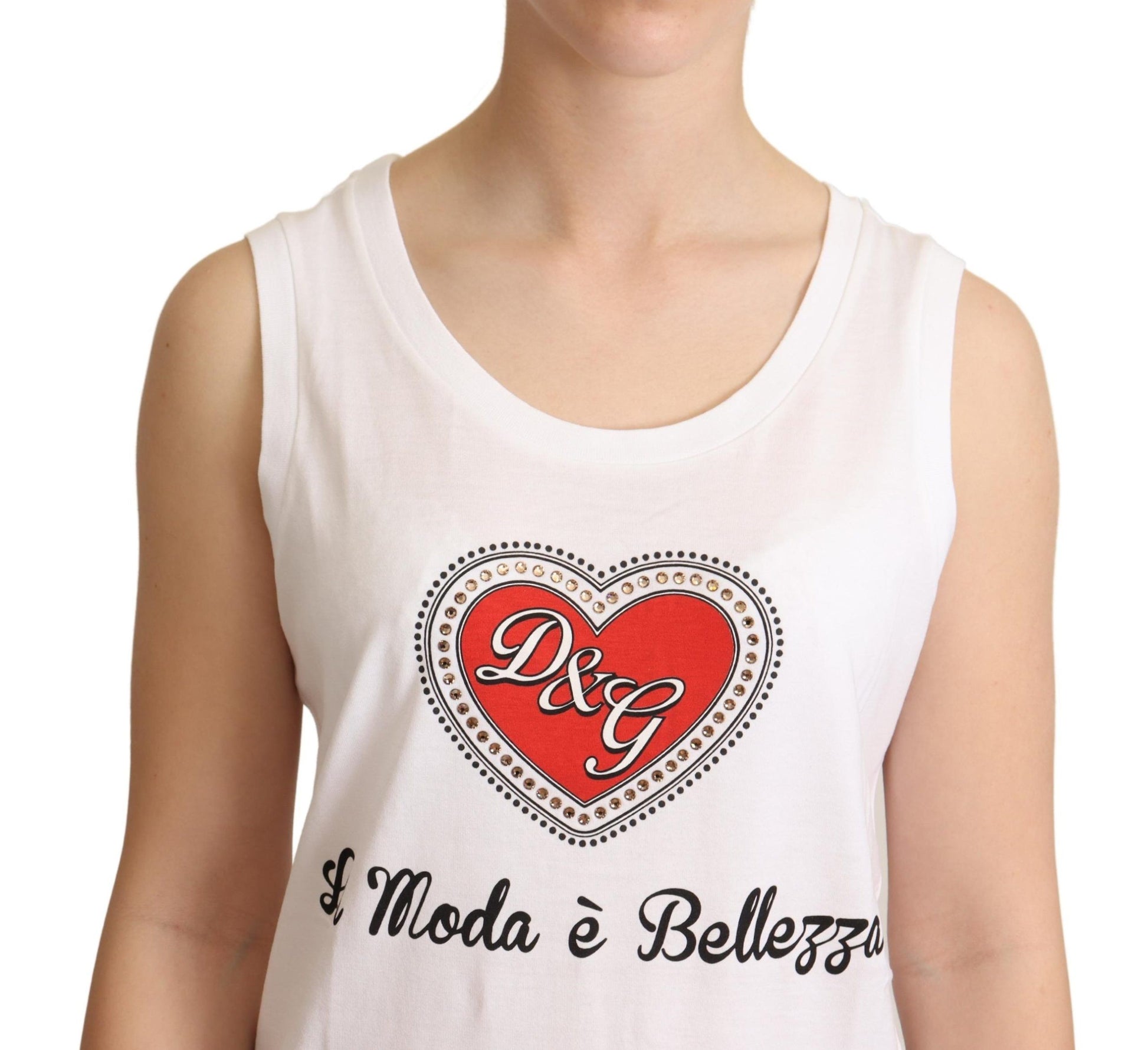 Camiseta sin mangas blanca con corazón adornado con cristales de Dolce &amp; Gabbana