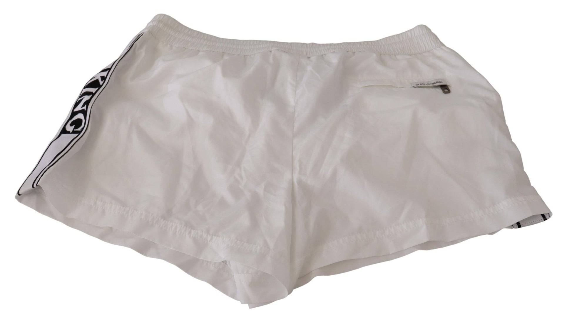 Dolce & Gabbana Elegant White KING Motive Swim Trunks