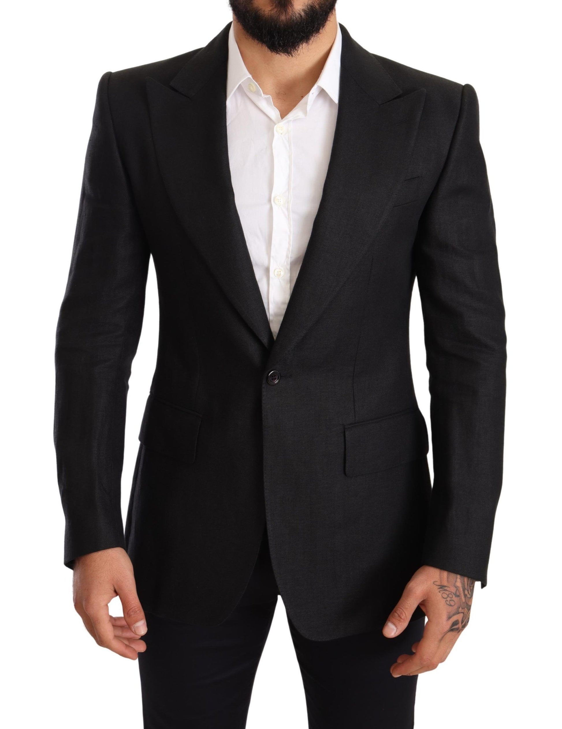 Blazer elegante de lino negro de corte entallado de Dolce &amp; Gabbana