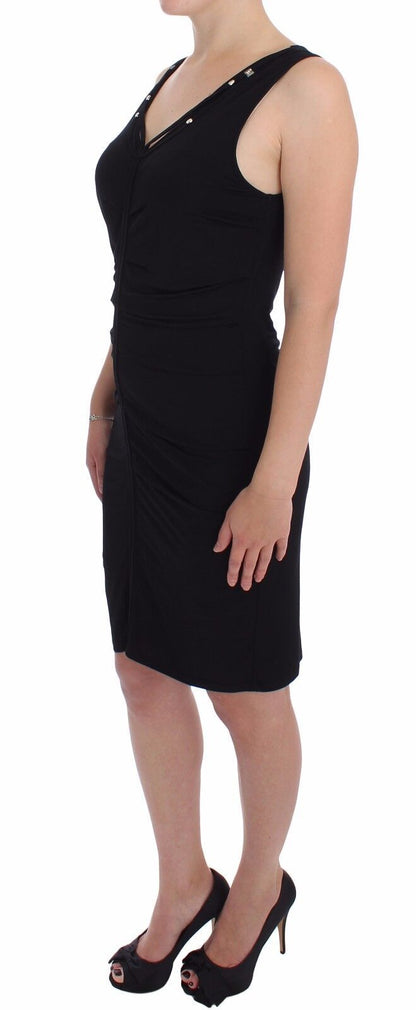 Vestido elegante hasta la rodilla de jersey negro con escote tubo de Roccobarocco