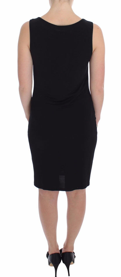 Vestido elegante hasta la rodilla de jersey negro con escote tubo de Roccobarocco