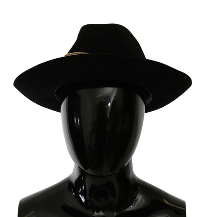 Sombrero panamá de ala ancha con diseño de conejo negro elegante de Dolce &amp; Gabbana