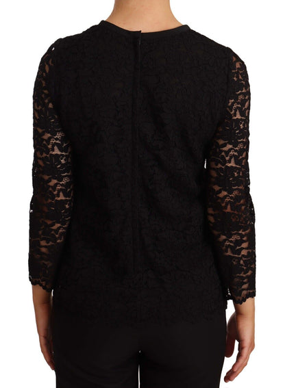 Blusa elegante de manga larga con encaje floral negro de Dolce &amp; Gabbana