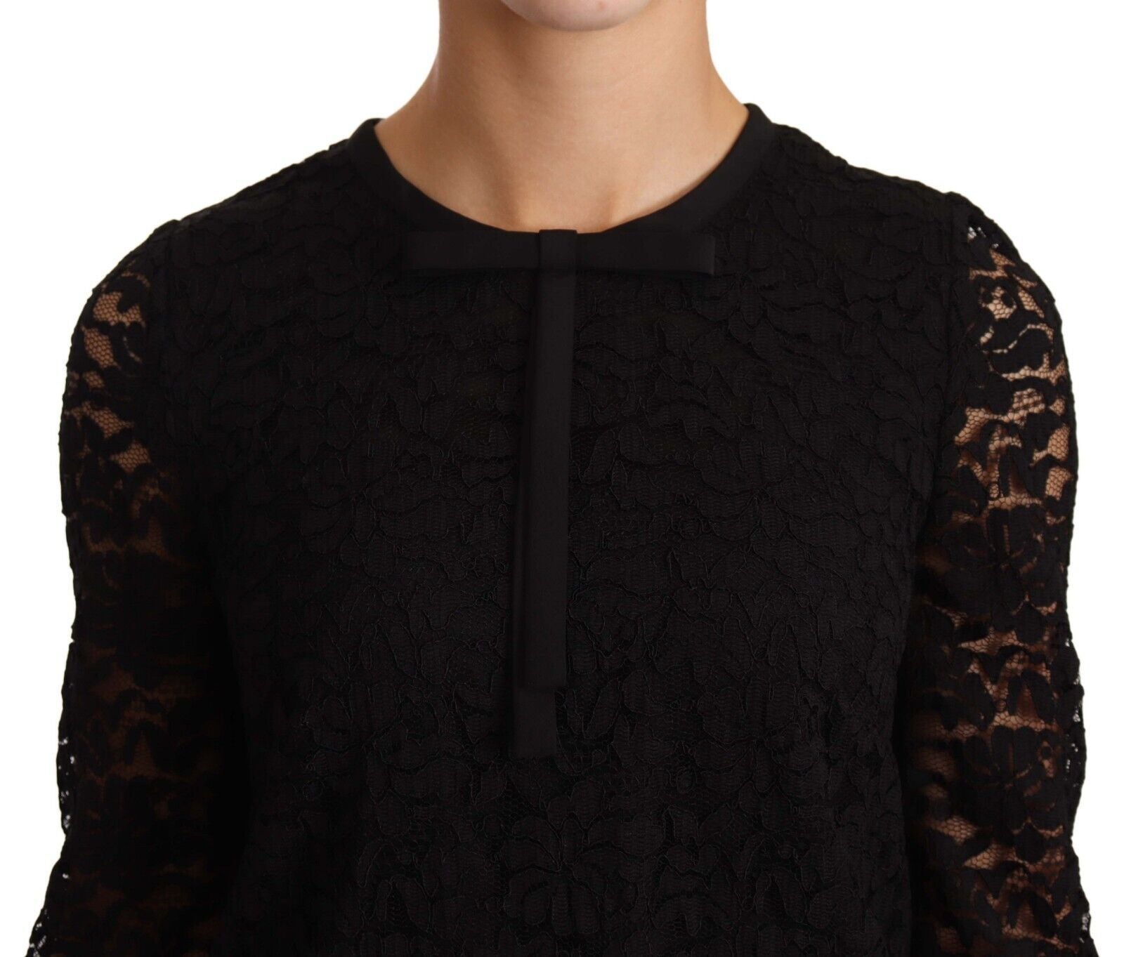 Blusa elegante de manga larga con encaje floral negro de Dolce &amp; Gabbana