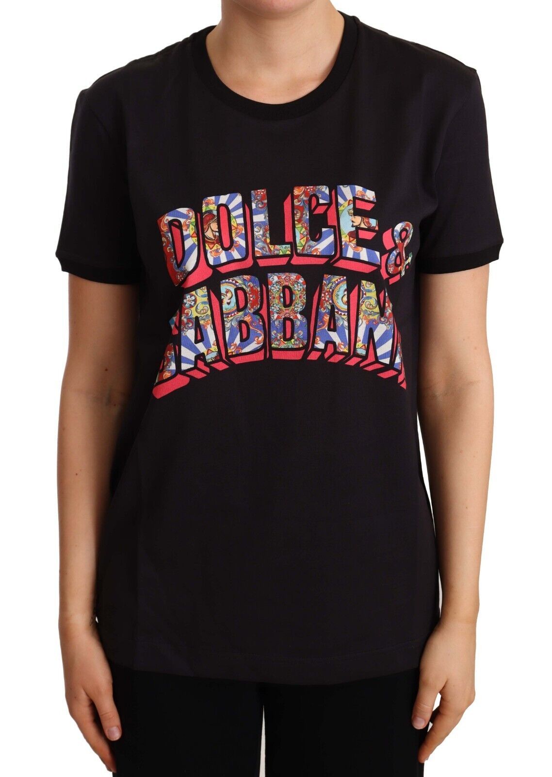 Camiseta elegante de algodón negra con logotipo de Dolce &amp; Gabbana