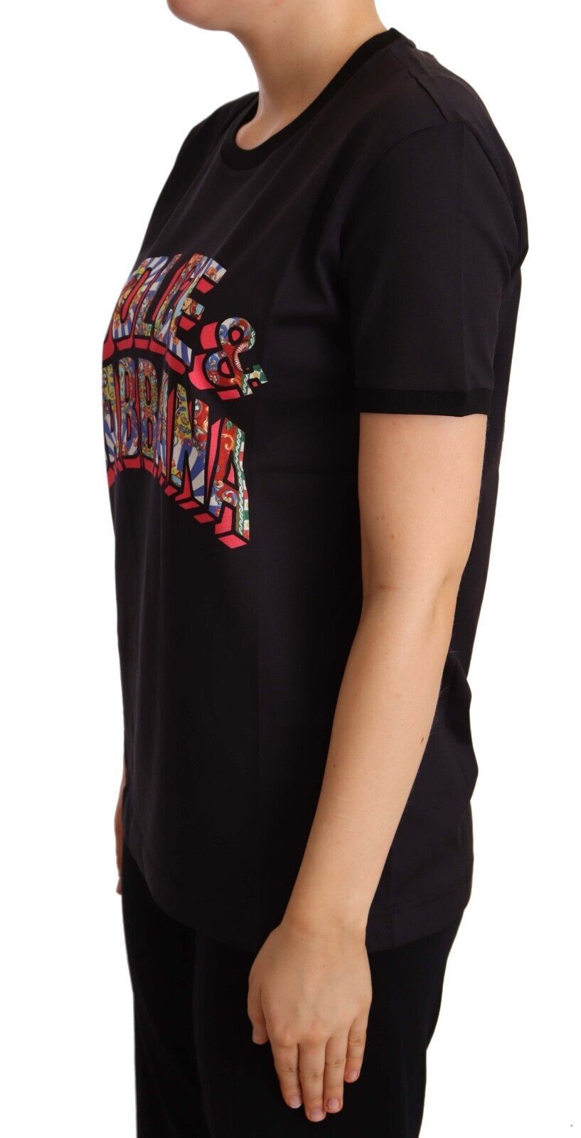 Camiseta elegante de algodón negra con logotipo de Dolce &amp; Gabbana