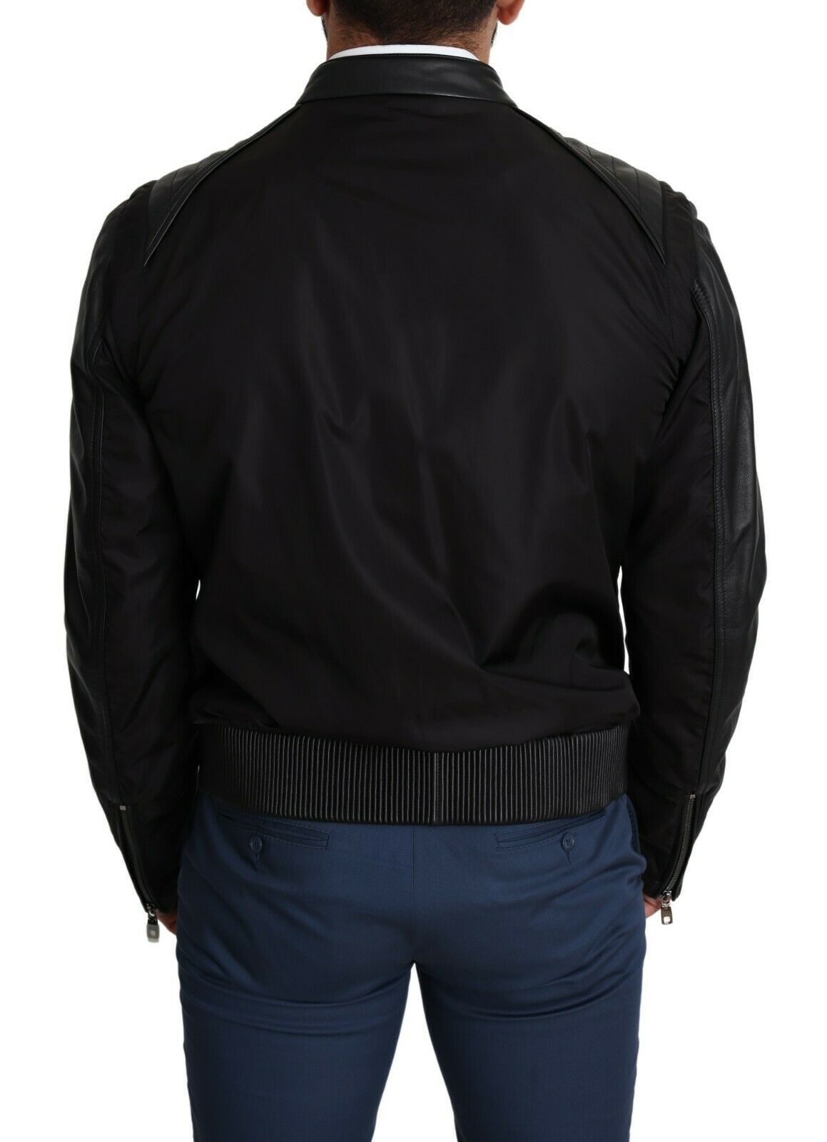 Elegante bomber negra con detalles de cuero de Dolce &amp; Gabbana