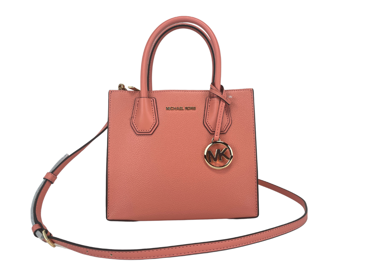 Bolso bandolera tipo mensajero Michael Kors Mercer de piel granulada Sherbet tamaño mediano