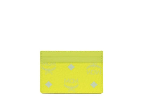 Cartera portatarjetas de cuero MCM Spectrum Diamond Mini Visetos en amarillo neón