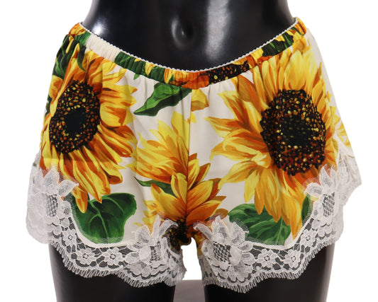Pantalones cortos de lencería de encaje con girasoles de Dolce & Gabbana - Mezcla de seda