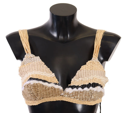 Top corto de crochet beige elegante de Dolce &amp; Gabbana