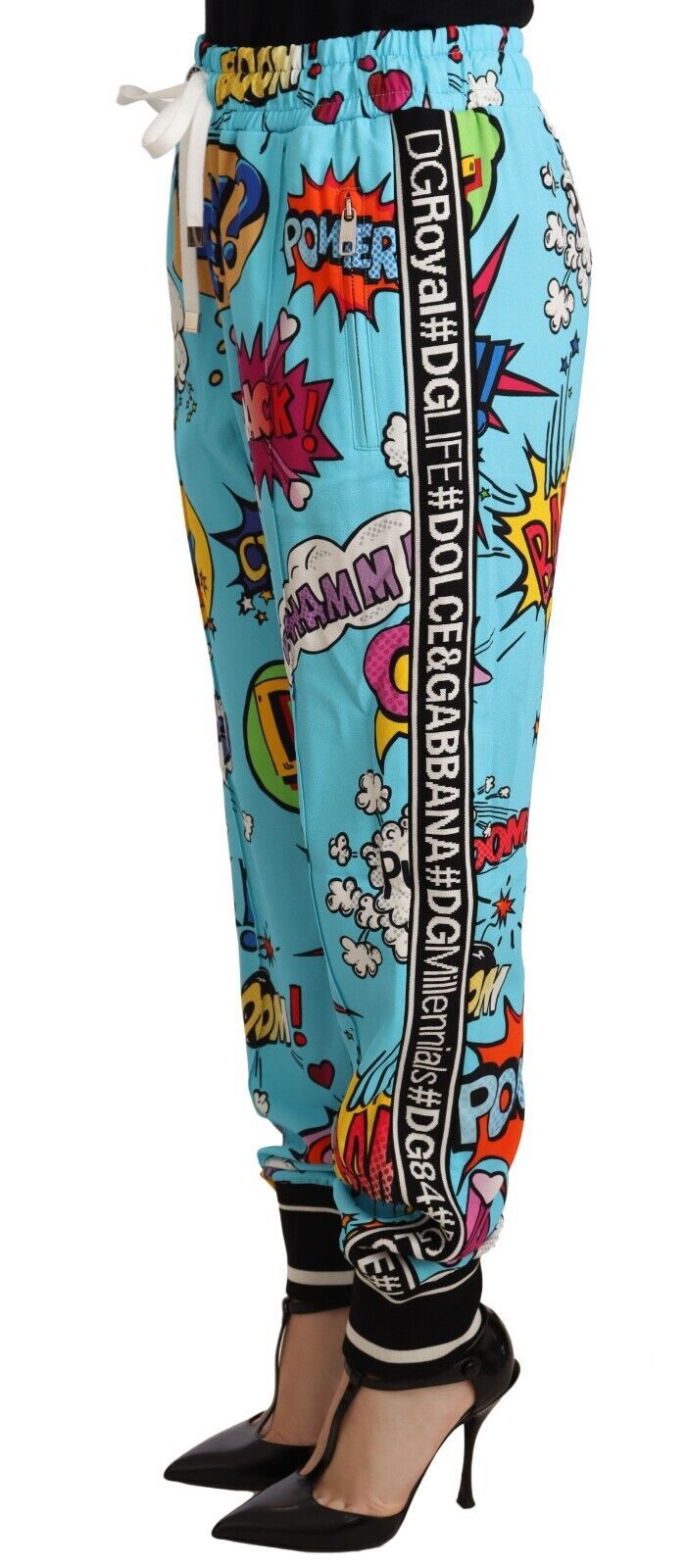 Pantalones jogger de punto con estampado de dibujos animados elegantes de Dolce &amp; Gabbana