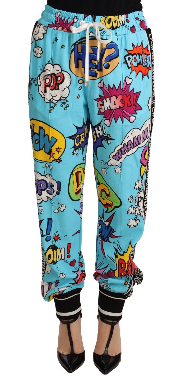 Pantalones jogger de punto con estampado de dibujos animados elegantes de Dolce &amp; Gabbana