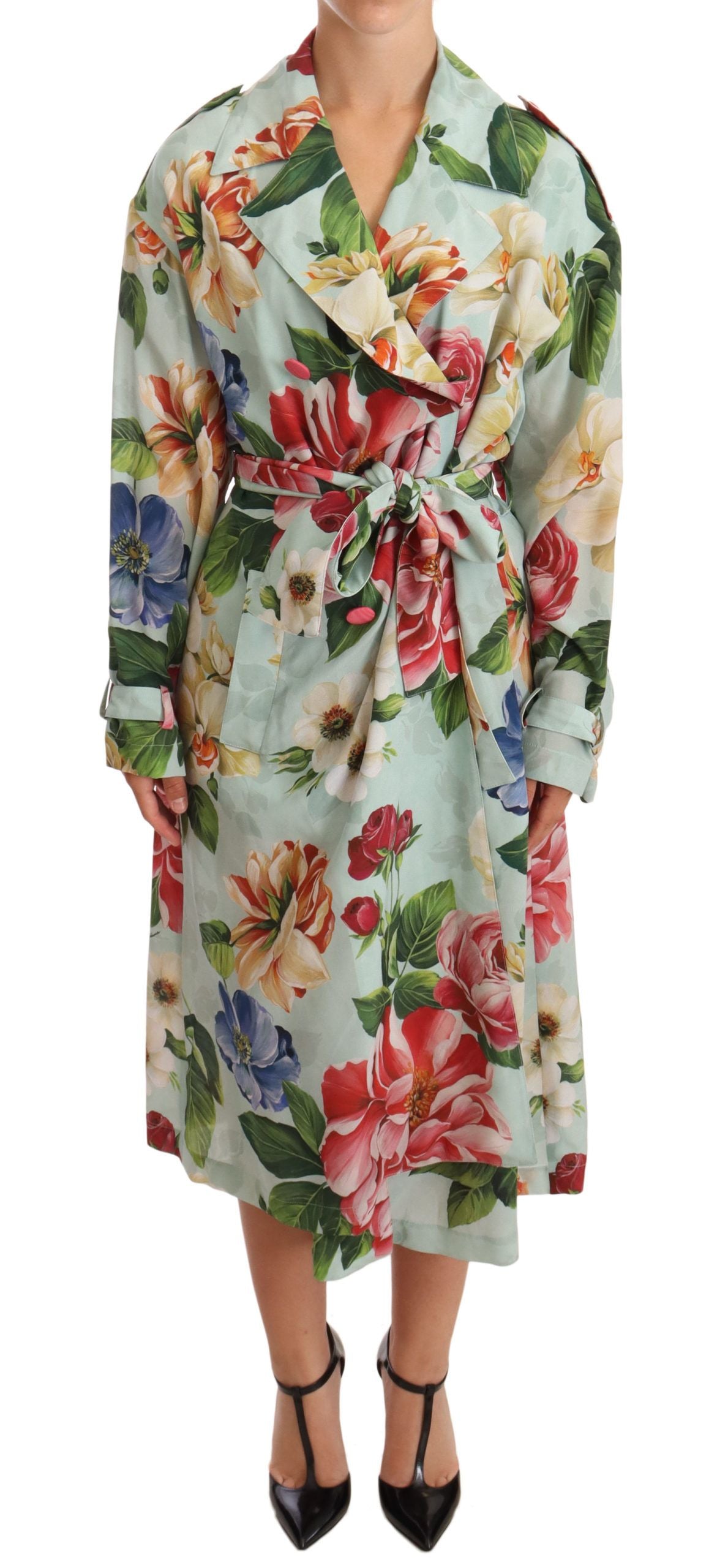 Dolce & Gabbana Elegant Floral Silk Trench Coat