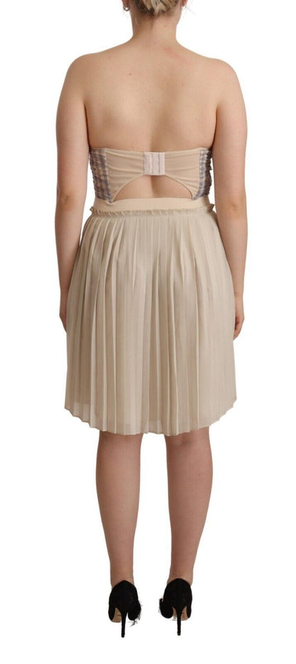 Vestido elegante beige sin tirantes estilo A de Guess