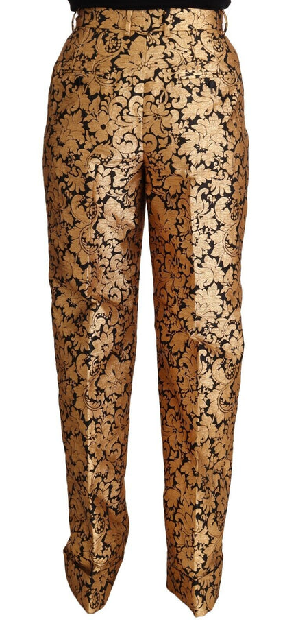 Pantalones elegantes de cintura alta con estampado floral en jacquard de Dolce &amp; Gabbana