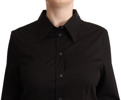 Blusa elegante con cuello en mezcla de algodón negra de Dolce &amp; Gabbana