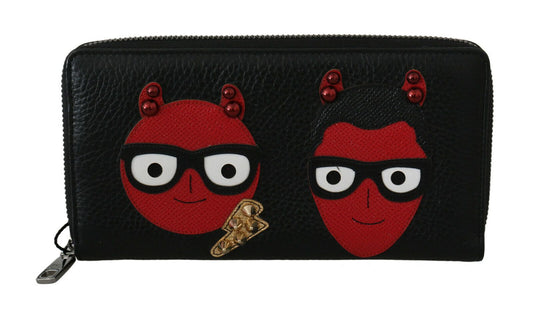 Cartera continental de piel negra y roja elegante de Dolce &amp; Gabbana