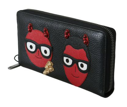 Cartera continental de piel negra y roja elegante de Dolce &amp; Gabbana