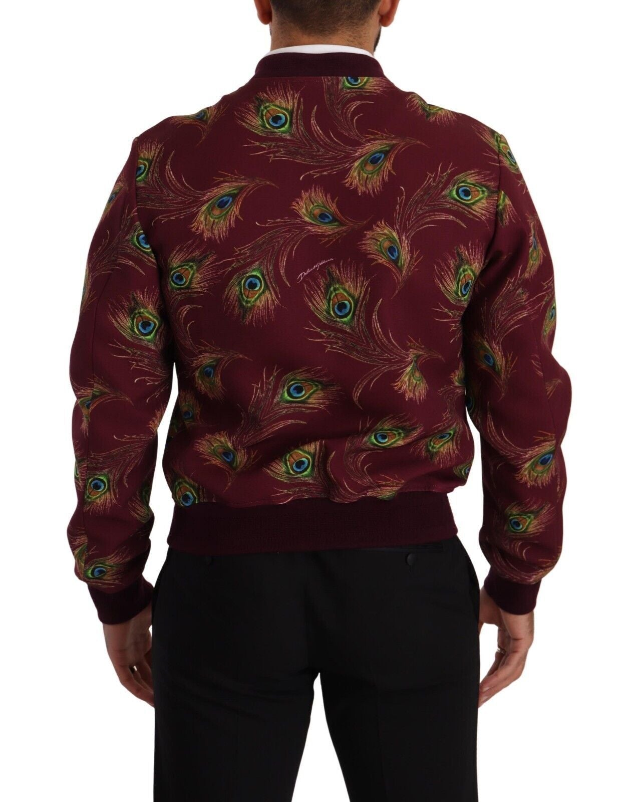 Cazadora bomber con estampado de pavo real en rojo radiante de Dolce &amp; Gabbana