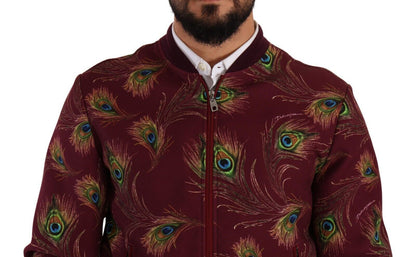 Cazadora bomber con estampado de pavo real en rojo radiante de Dolce &amp; Gabbana