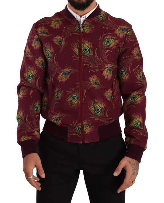 Cazadora bomber con estampado de pavo real en rojo radiante de Dolce &amp; Gabbana