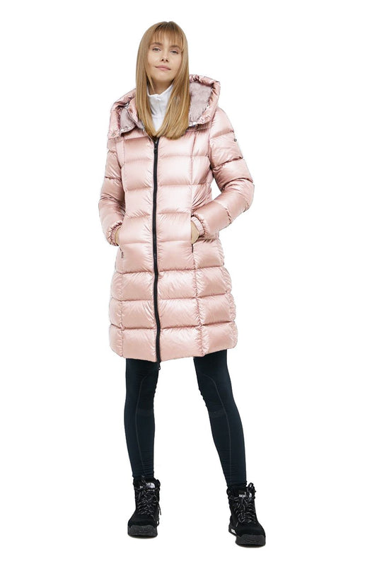 Chaqueta elegante larga de plumas con capucha desmontable Refrigiwear