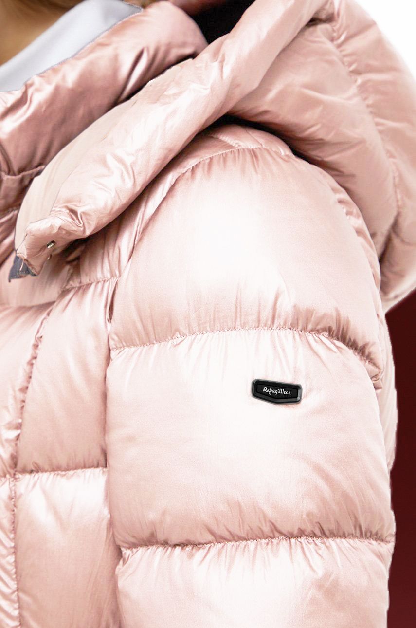 Chaqueta elegante larga de plumas con capucha desmontable Refrigiwear