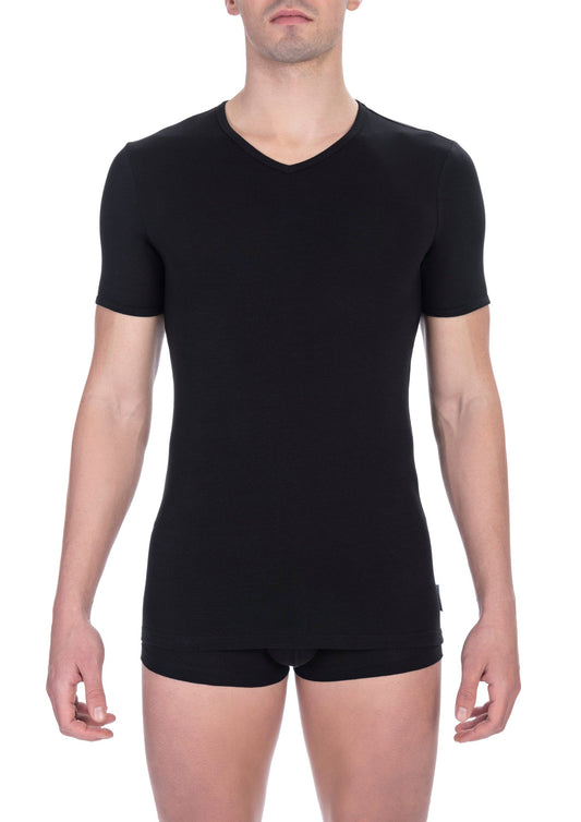 Camiseta de cuello en V de algodón negra para hombre de Bikkembergs