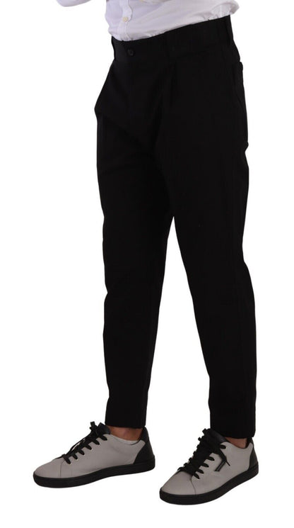 Pantalones chinos elegantes de algodón negro ajustados de Dolce &amp; Gabbana