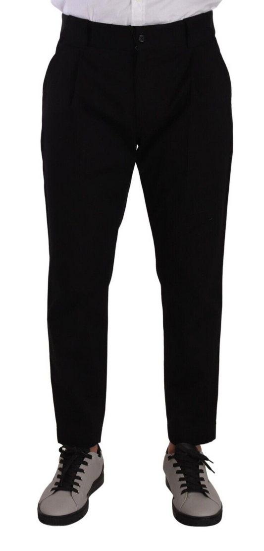 Pantalones chinos elegantes de algodón negro ajustados de Dolce &amp; Gabbana