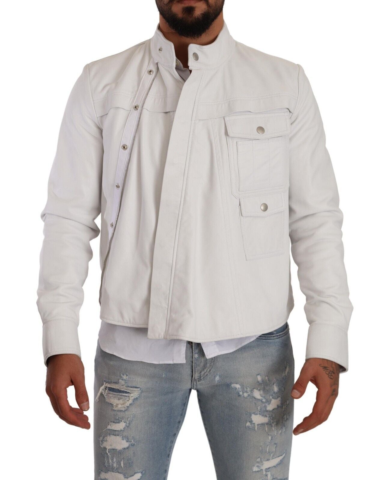 Chaqueta de motorista de cuero blanca de Diesel Exquisite