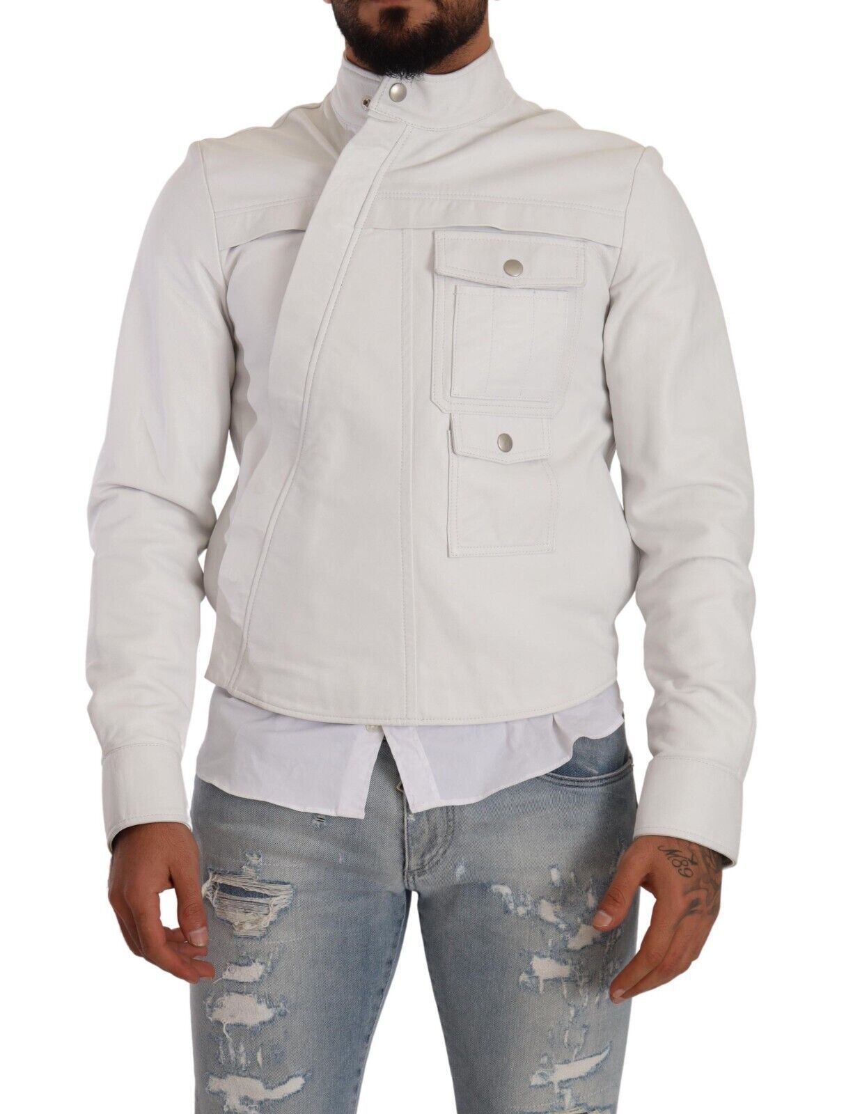 Chaqueta de motorista de cuero blanca de Diesel Exquisite