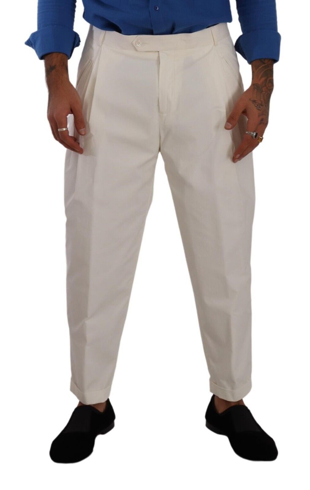 Pantalones de vestir elegantes de algodón elástico blanco de Dolce &amp; Gabbana