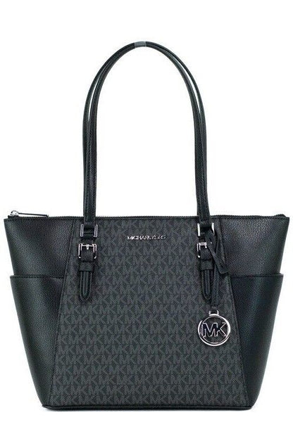 Bolso de mano grande con cremallera superior de piel de PVC negra Charlotte de Michael Kors