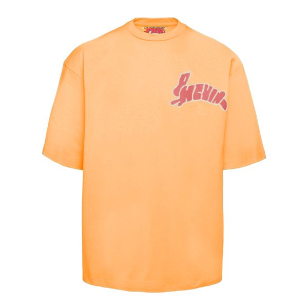 Camiseta con cuello redondo y gráfico en color naranja vibrante de la industria farmacéutica