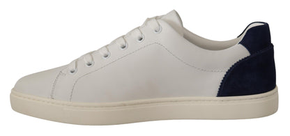 Dolce & Gabbana Elegant White and Blue Low-Top Leather Sneakers