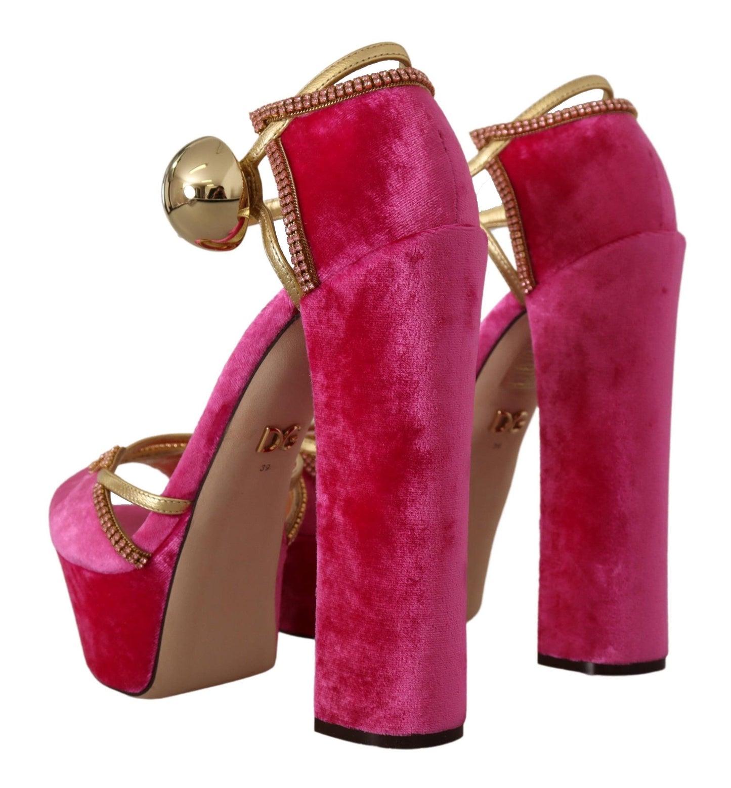 Sandalias de terciopelo rosa con cristales de Dolce &amp; Gabbana